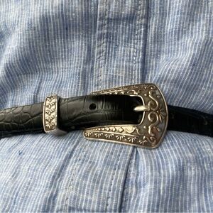 Lake Shore Drive Black Hinged Leather Antique Silver Western Buckle & Hardware M